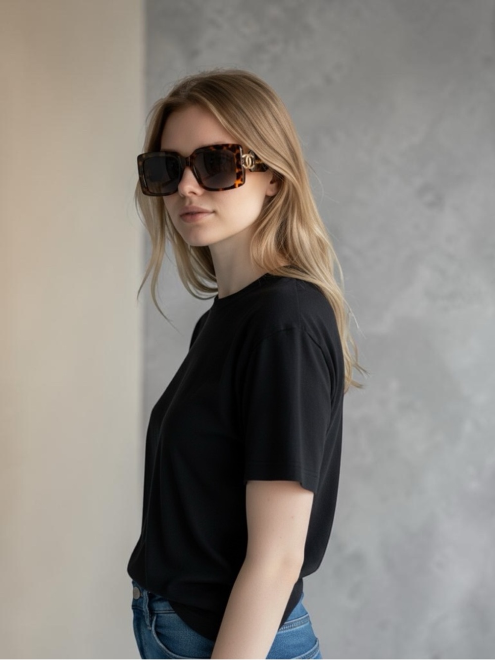 CHANEL Tortoiseshell Square Sunglasses with Brown Lenses